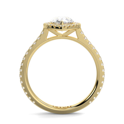 Gold ring with a diamond on a white background yb jewellers Pear engagement ring 