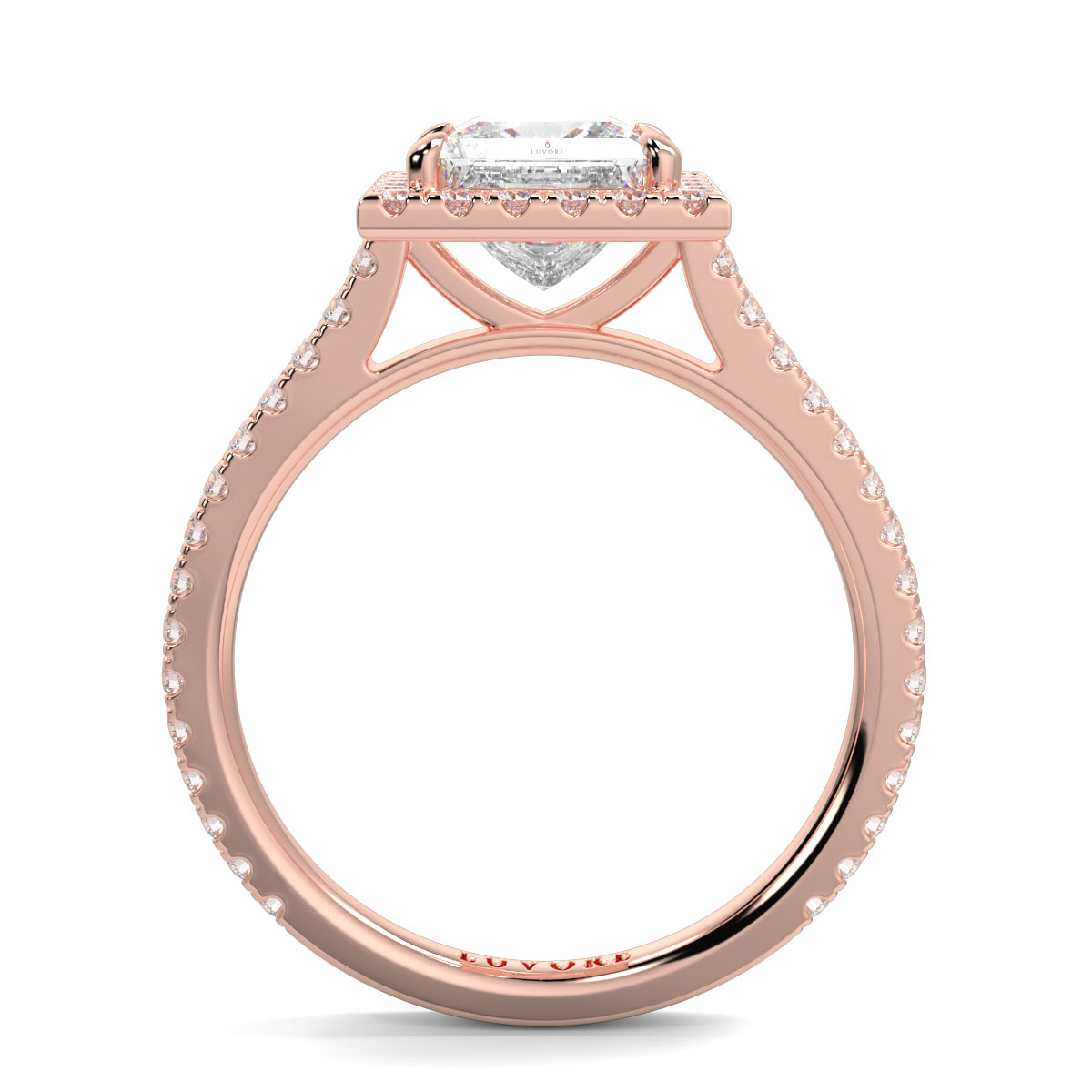 Rose gold ring with a diamond on a white background yb jewellers engagement ring princess cut diamond ring tiger claws