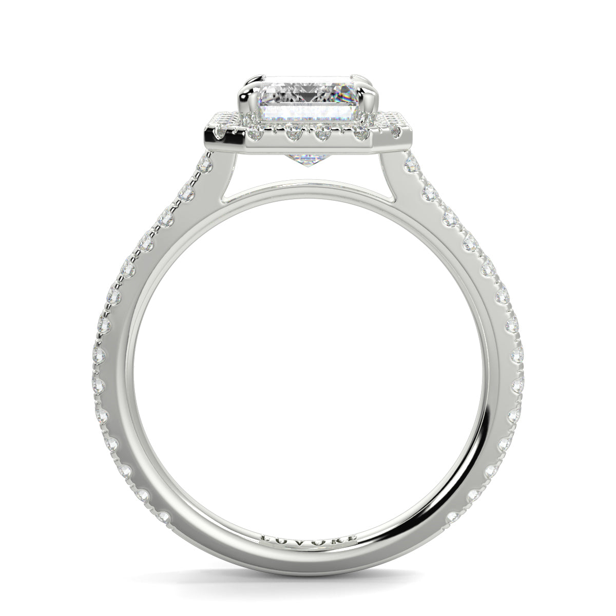Diamond ring with a rectangular center stone on a white background YB_Jewellers_Engagement_Ring