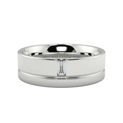 Gents Emerald Cut Diamond Wedding Two Tone Matte Finish Bands