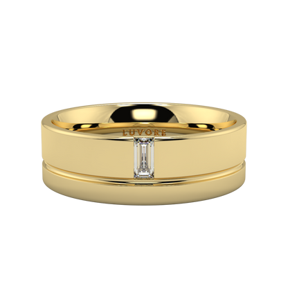 Gents Emerald Cut Diamond Wedding Two Tone Matte Finish Bands