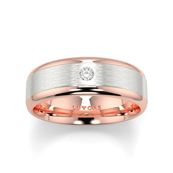 6mm Gents round cut Diamond wedding two tone matte finish Bands Luvore diamonds Platinum Gold Rose  (21).jpg