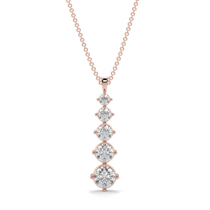 Rose gold necklace with diamond pendants on a white background
