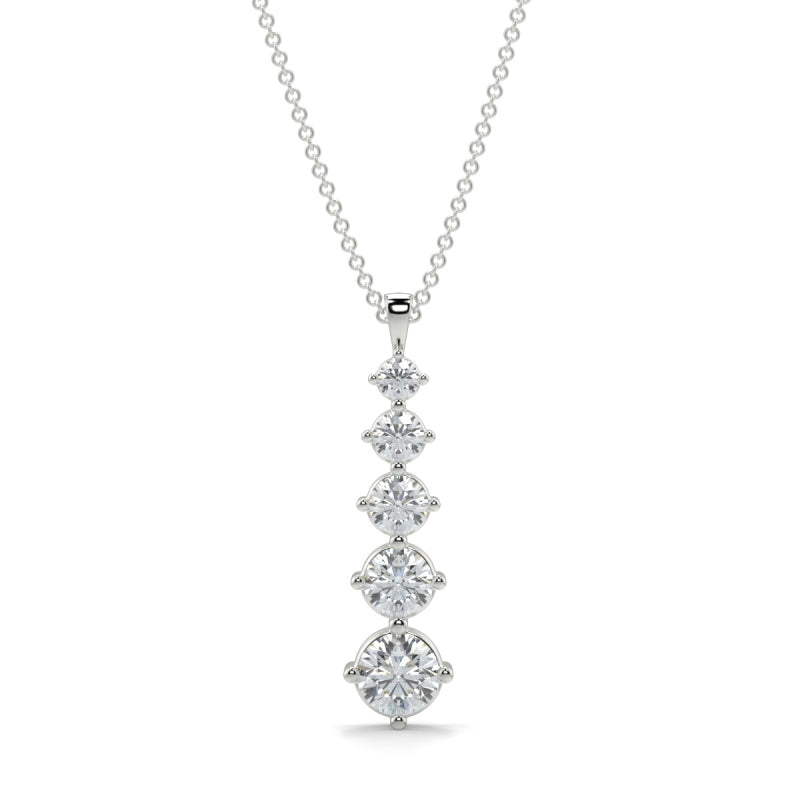 Aurora five‑stone diamond necklace graduated 0.05–0.50 ct 4‑claw in 18k white gold on 16" chain, studio shot