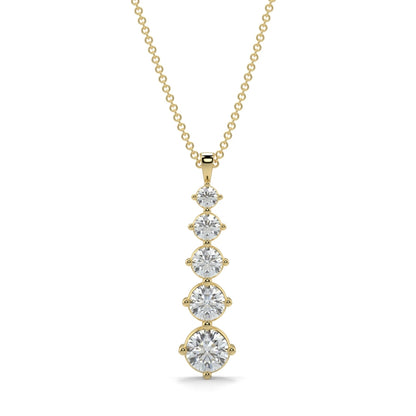 Gold necklace with four diamond pendants on a white background