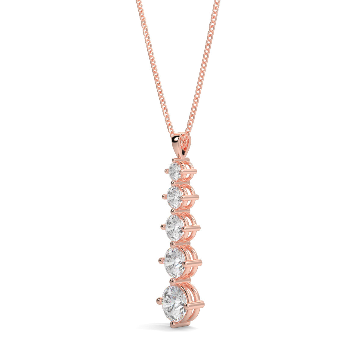 Rose gold necklace with diamond pendant on a white background Gold necklace with a diamond pendant on a white background hatton garden yb jewellers