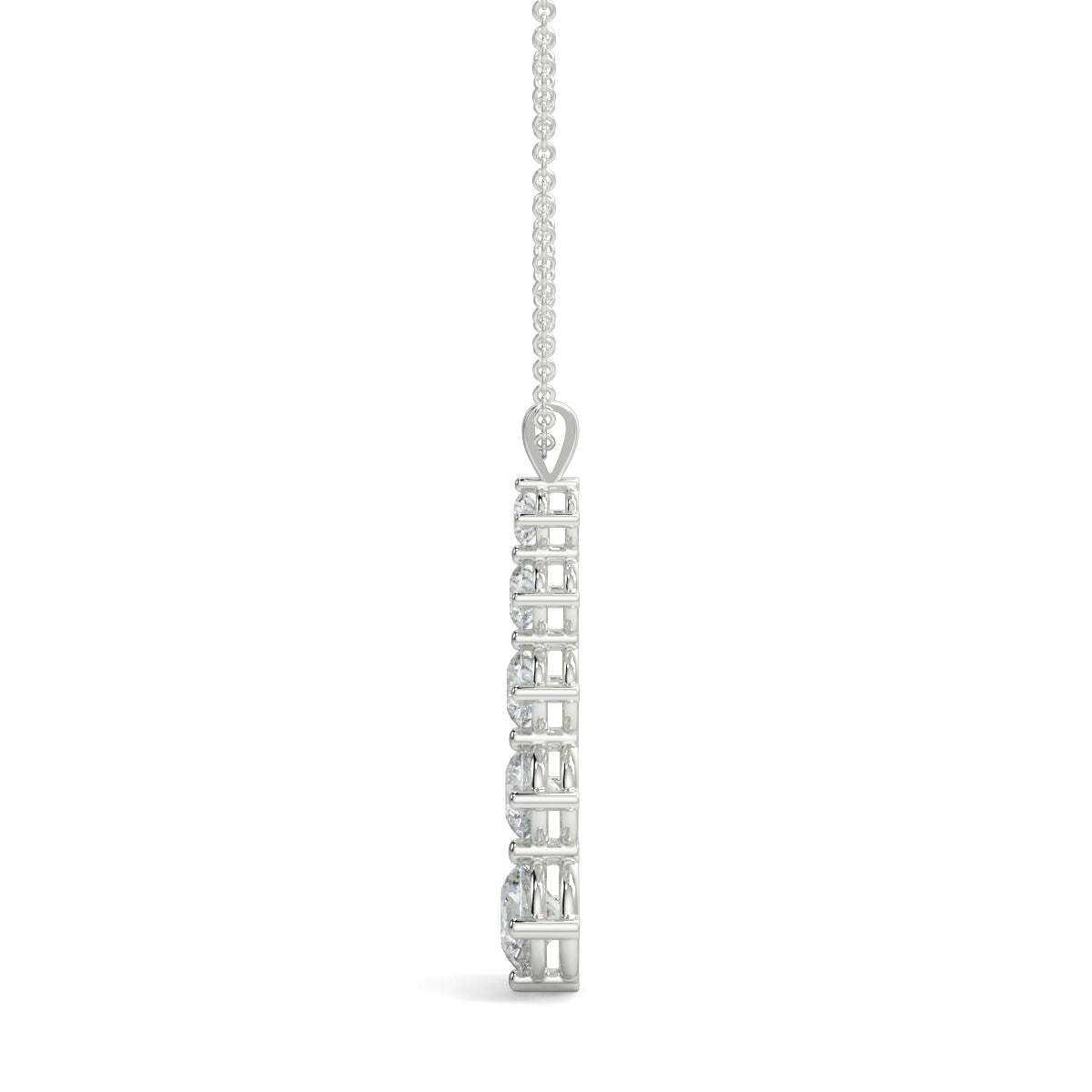 Aurora five‑stone diamond necklace graduated 0.05–0.50 ct 4‑claw in 18k white gold on 16" chain, studio shot on a white background