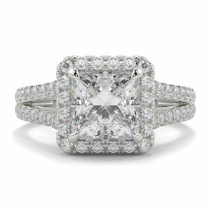 Diamond ring with a large central gemstone and smaller stones on a white background yb jewellers twist halo princess shape engagement diamond ring best selling design ring and trending design 2026