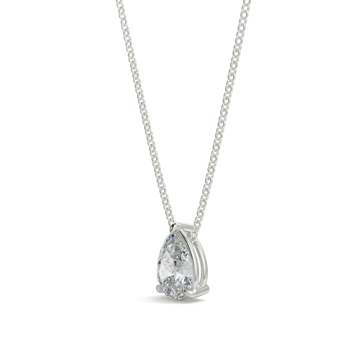 Teardrop-shaped diamond pendant on a chain against a white background pear shape diamond pendant yb jewellers necklace best selling