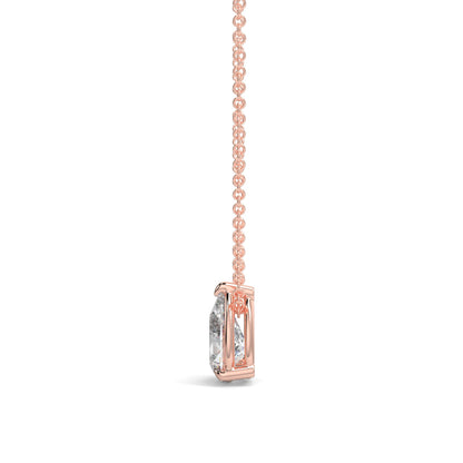 Rose gold necklace with a diamond pendant on a white background pear shape diamond pendant yb jewellers necklace best selling