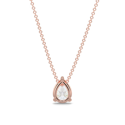 Rose gold necklace with a teardrop-shaped diamond pendant on a white background pear shape diamond pendant yb jewellers necklace best selling