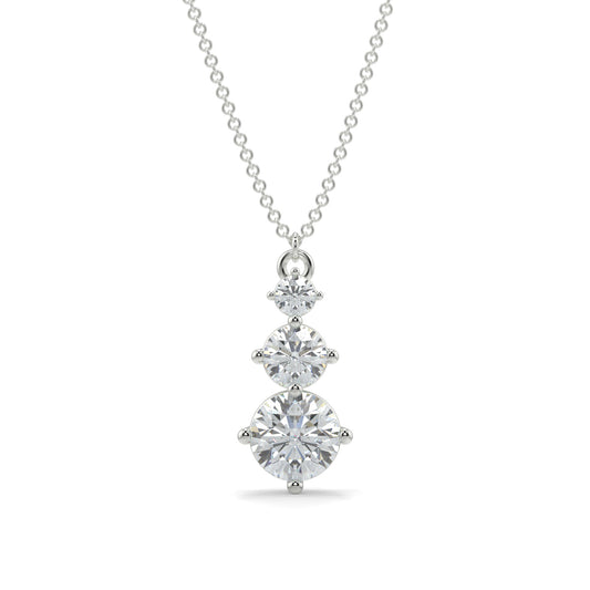 Diamond necklace with three round-cut diamonds on a white background 