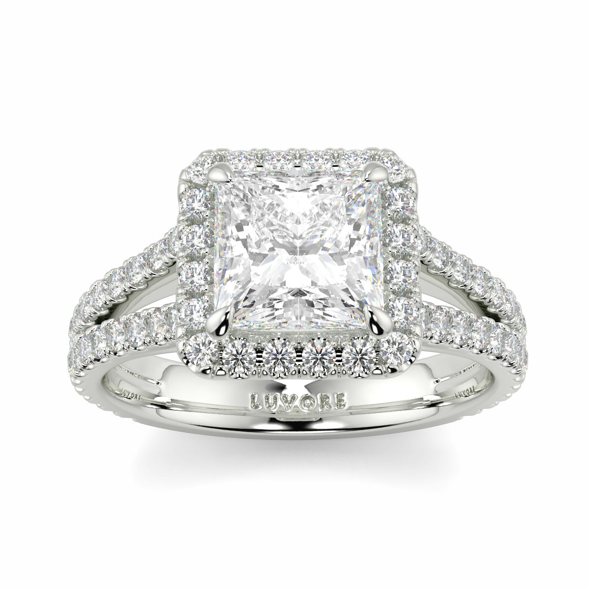 Diamond ring with a prominent central gemstone and smaller stones on a white background yb jewellers twist halo princess shape engagement diamond ring best selling design ring and trending design 2026