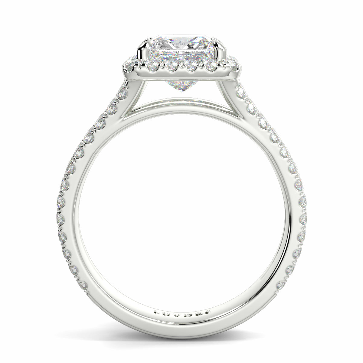 Diamond ring with a halo on a white background yb jewellers twist halo princess shape engagement diamond ring best selling design ring and trending design 2026