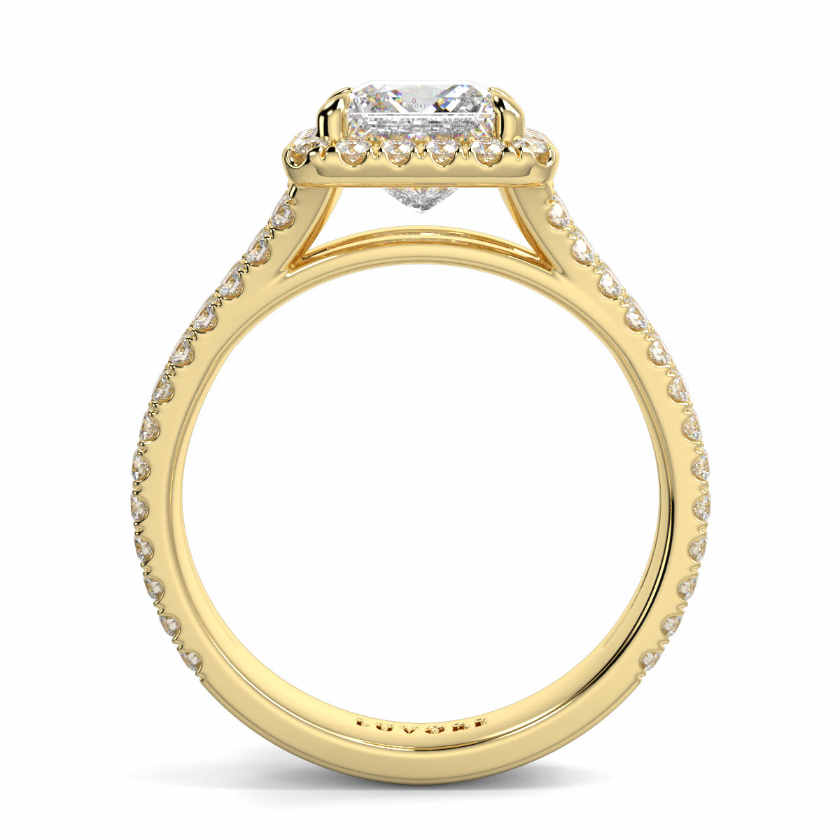 Gold ring with a diamond on a white background yb jewellers twist halo princess shape engagement diamond ring best selling design ring and trending design 2026