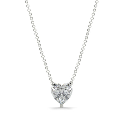 Heart-shaped diamond pendant on a chain against a white background 