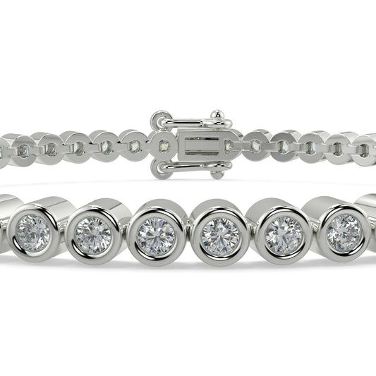 Silver bracelet with diamond beads on a white background Diamond_Bracelet_Rubover_bezel_set_yb Jewellers_platinum_rose_gold_y