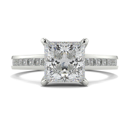 Diamond ring with a square-cut center stone on a white background Yb Jewellers 