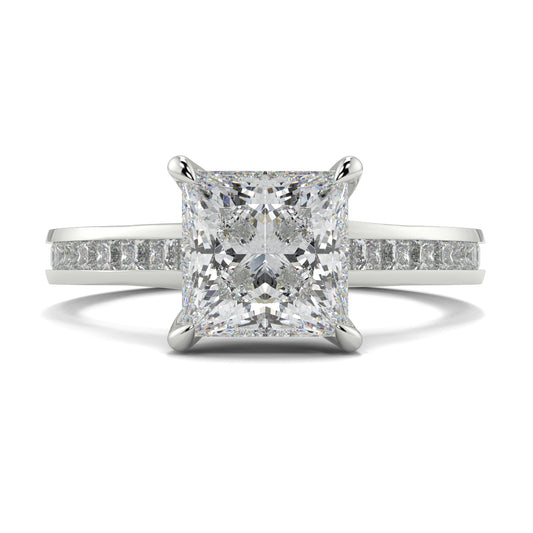 Diamond ring with a square-cut center stone on a white background Yb Jewellers 