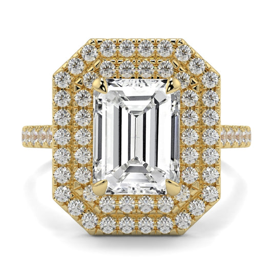 Double Halo Emerald Shape Ring