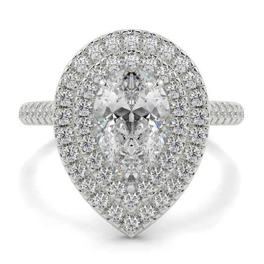 Double Halo Pear Shape Ring