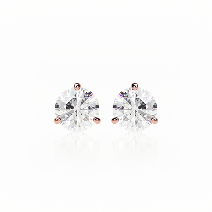 3 Claw Butterfly - Round Shape - Diamond Stud Earrings