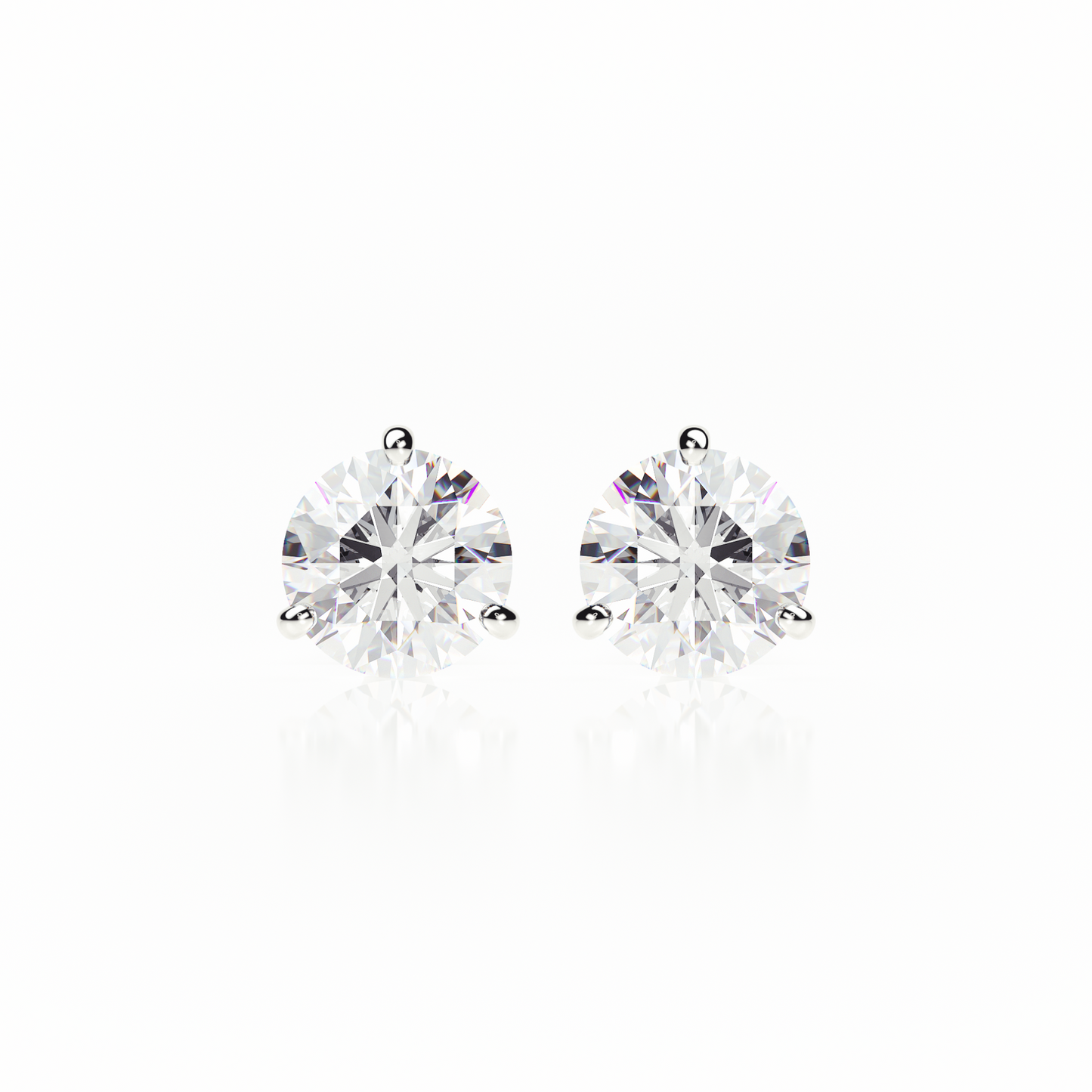 3 Claw Butterfly - Round Shape - Diamond Stud Earrings