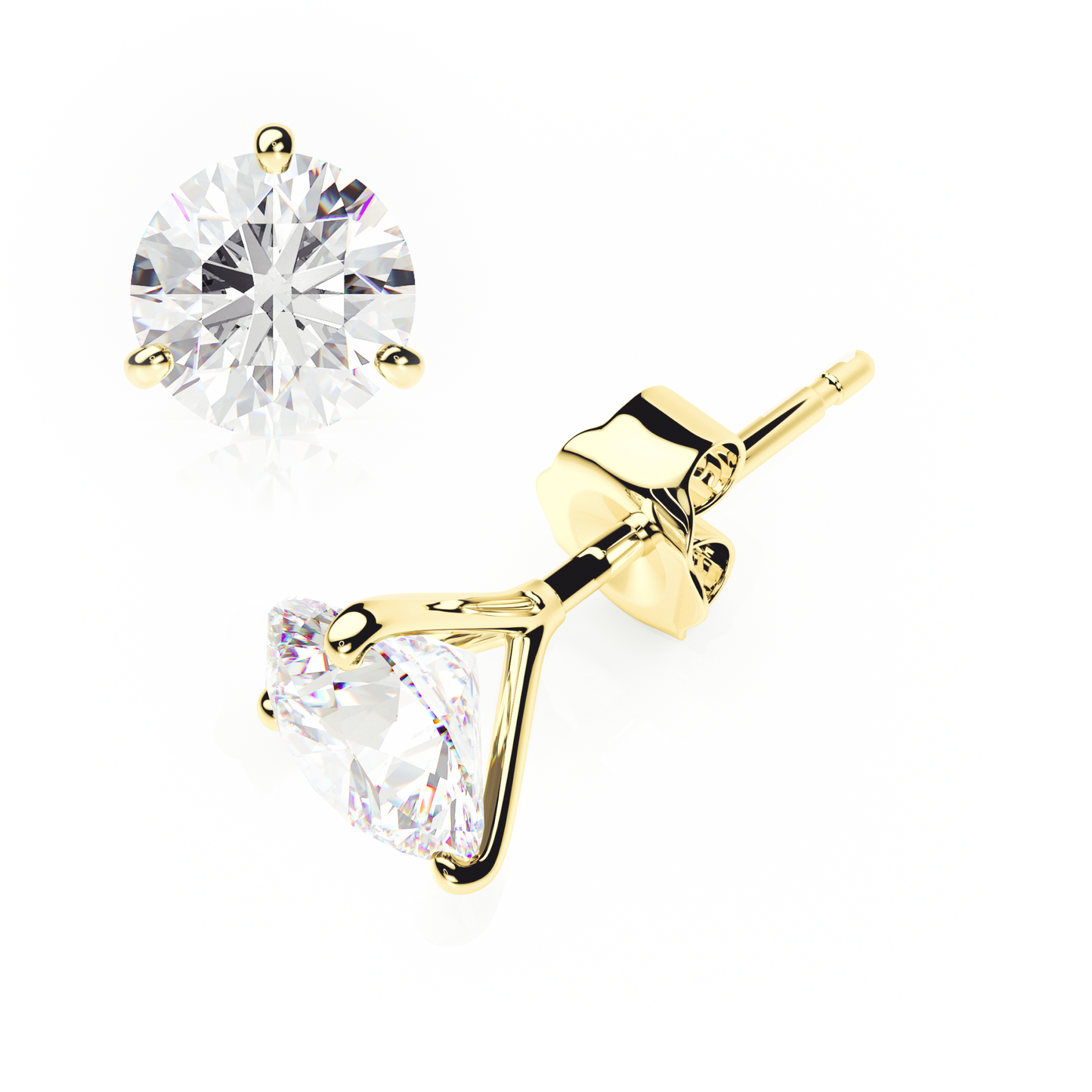 3 Claw Butterfly - Round Shape - Diamond Stud Earrings