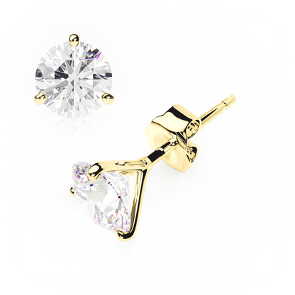 3 Claw Butterfly - Round Shape - Diamond Stud Earrings