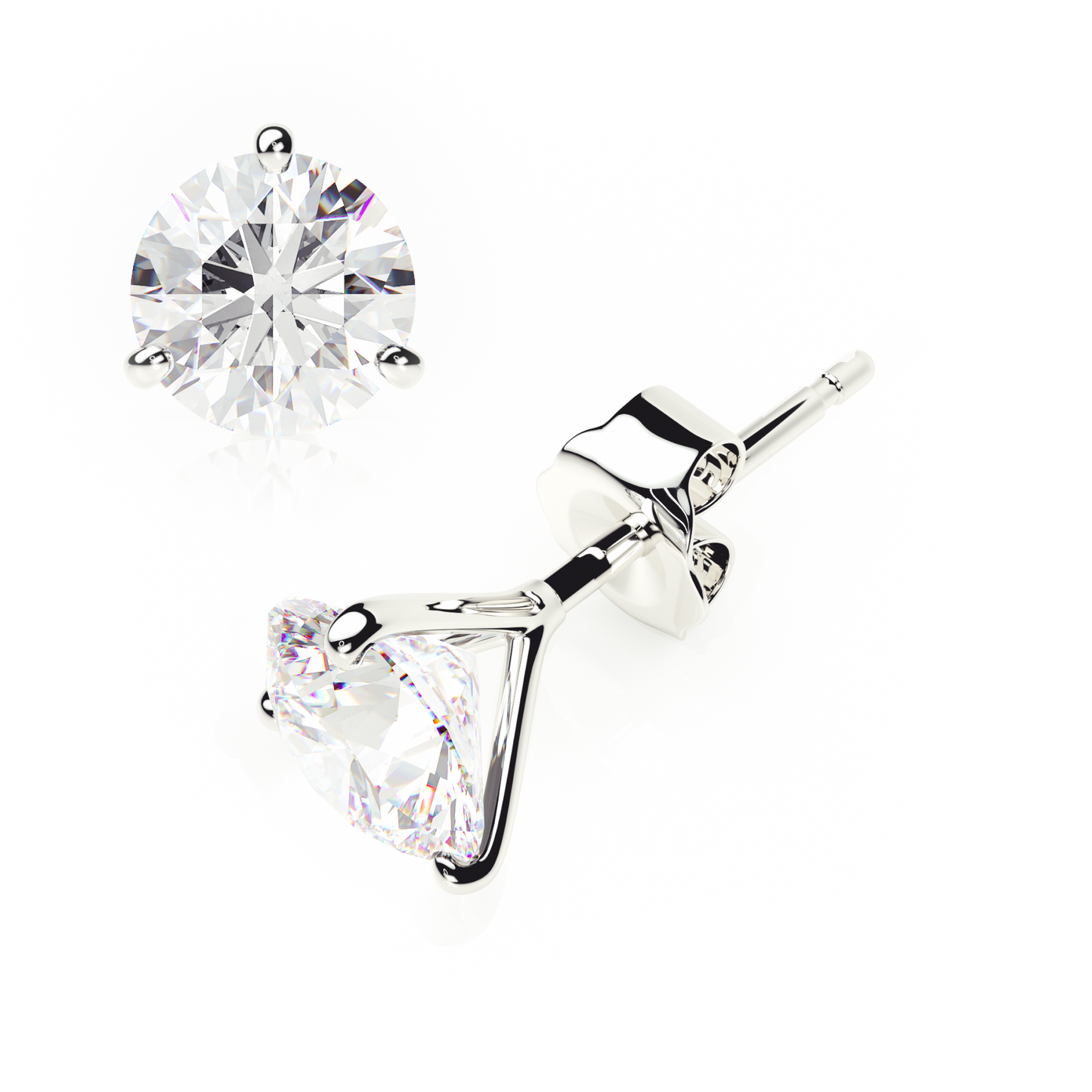 3 Claw Butterfly - Round Shape - Diamond Stud Earrings