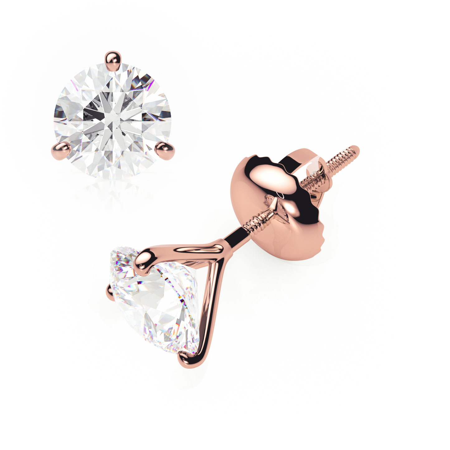 Rose gold stud earrings with clear gemstones on a white background yb jewellers popular diamond earrings gifts
