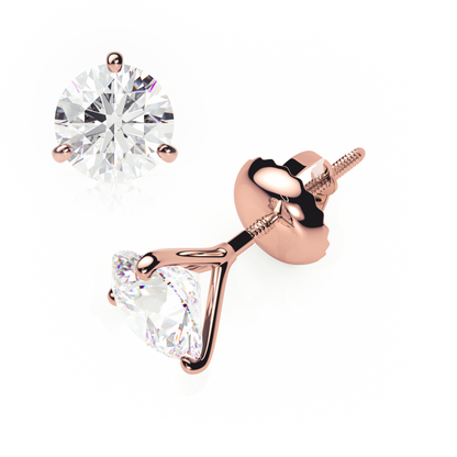 Rose gold stud earrings with clear gemstones on a white background yb jewellers popular diamond earrings gifts