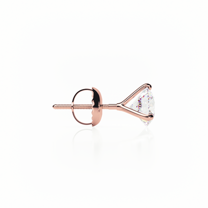 Rose gold earring with a clear gemstone on a white background yb jewellers popular diamond earrings gifts