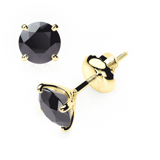 Black Diamond Earrings 0.20 CTW Studs 4 CLAW 18K Rose Gold - SCREW