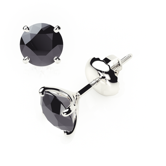 Black Diamond Earrings 0.20 CTW Studs 4 CLAW 18K Rose Gold - SCREW