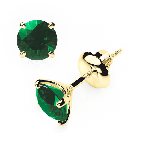 Emerald Earrings 0.20 CTW Studs 4 CLAW 18K Rose Gold - SCREW