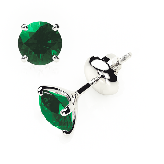Emerald Earrings 0.20 CTW Studs 4 CLAW 18K Rose Gold - SCREW