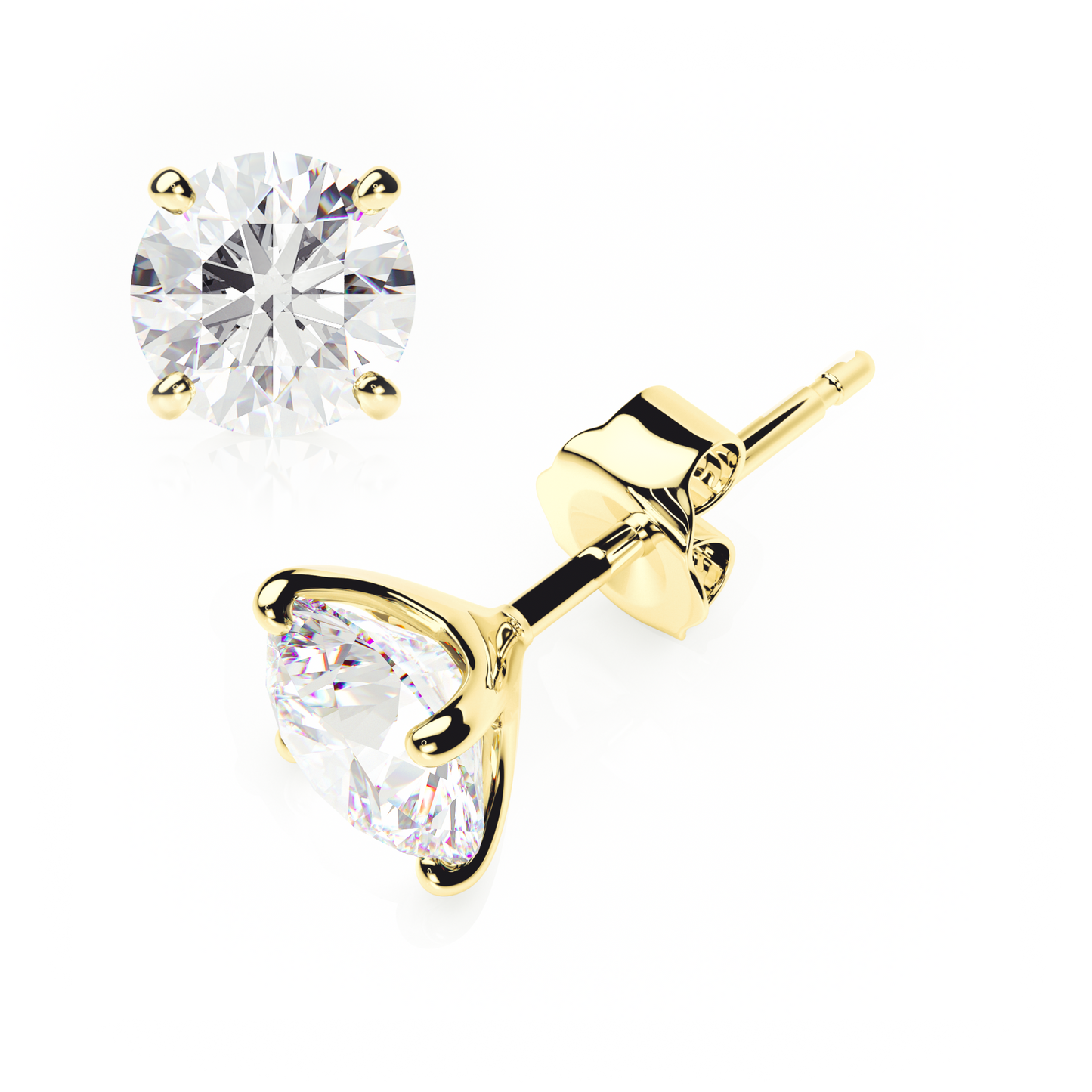 Gold stud earrings with clear gemstones on a white background yb jewellers popular 4 claw diamond stud earrings for gifts