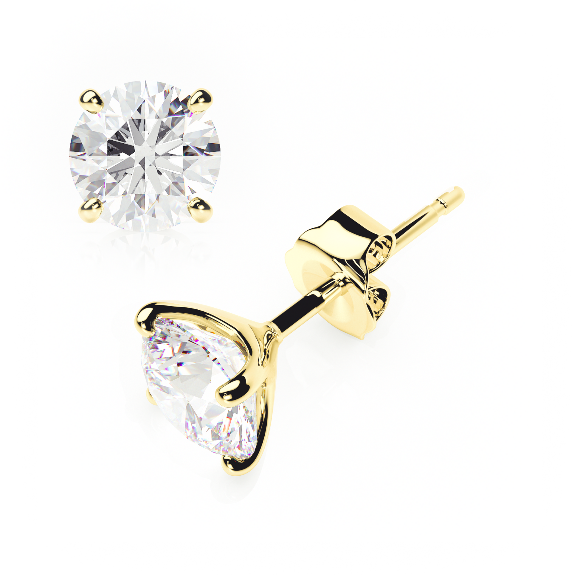 Gold stud earrings with clear gemstones on a white background yb jewellers popular 4 claw diamond stud earrings for gifts