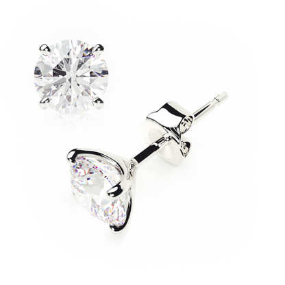 4 Claw Diamond Stud Earrings - Round Shape - Butterfly Backs