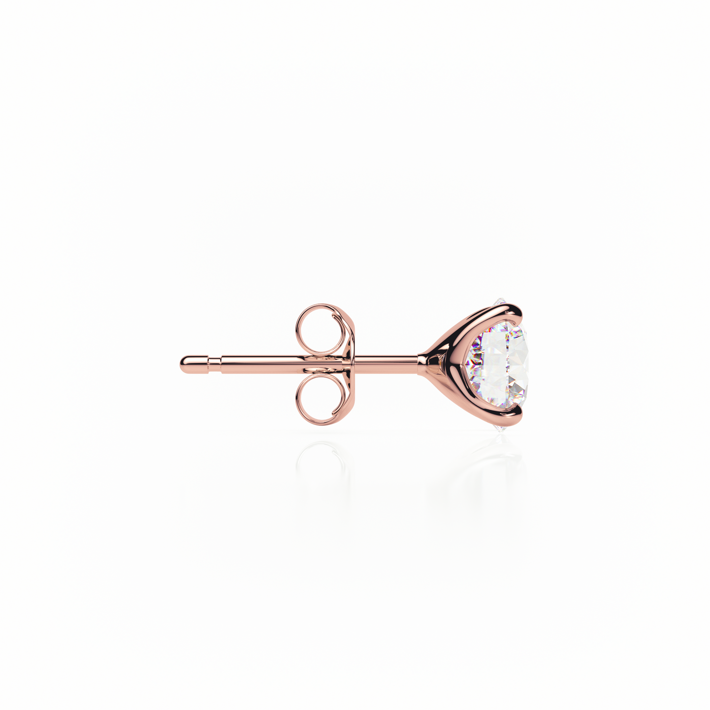 Rose gold earring with a clear gemstone on a white background yb jewellers popular 4 claw diamond stud earrings for gifts