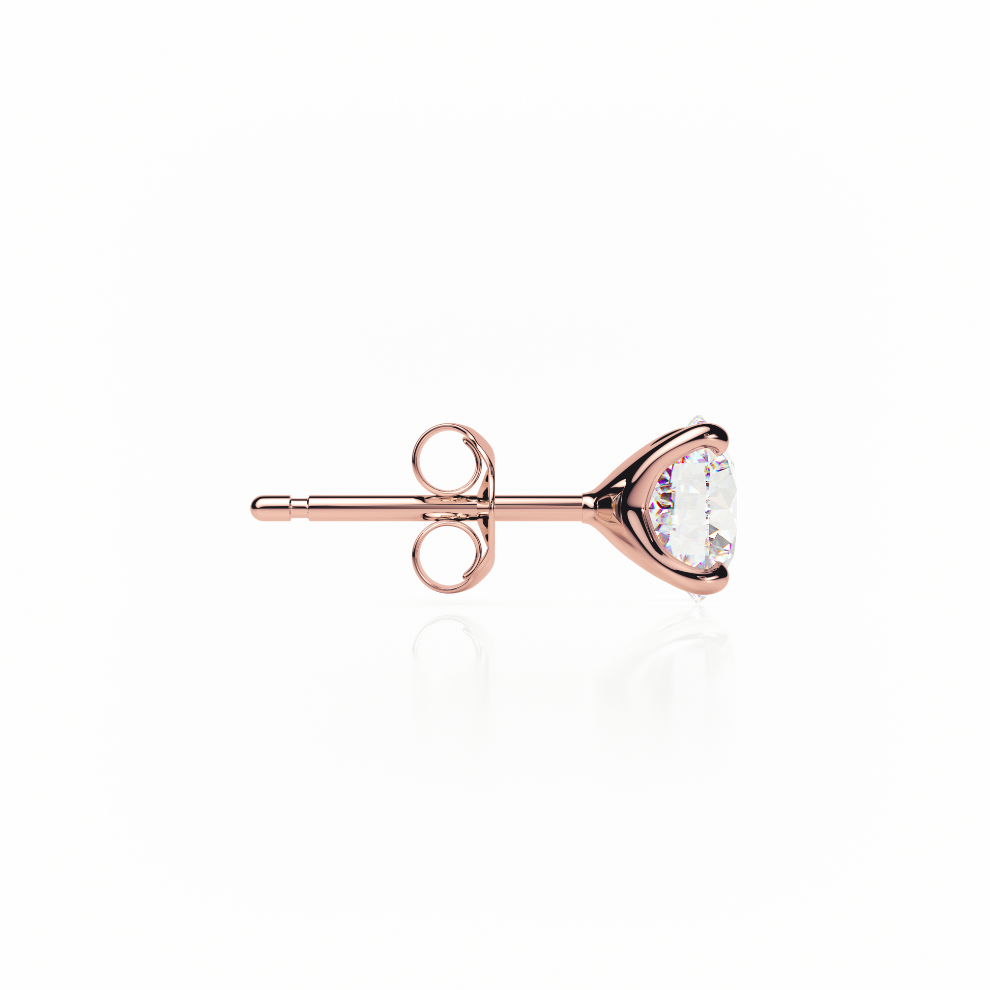 Rose gold earring with a clear gemstone on a white background yb jewellers popular 4 claw diamond stud earrings for gifts