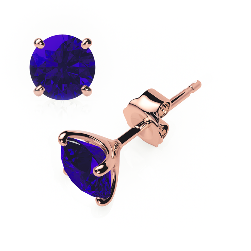 Sapphire Earrings 0.20 CTW Studs 4 CLAW 18K Rose Gold - BUTTERFLY