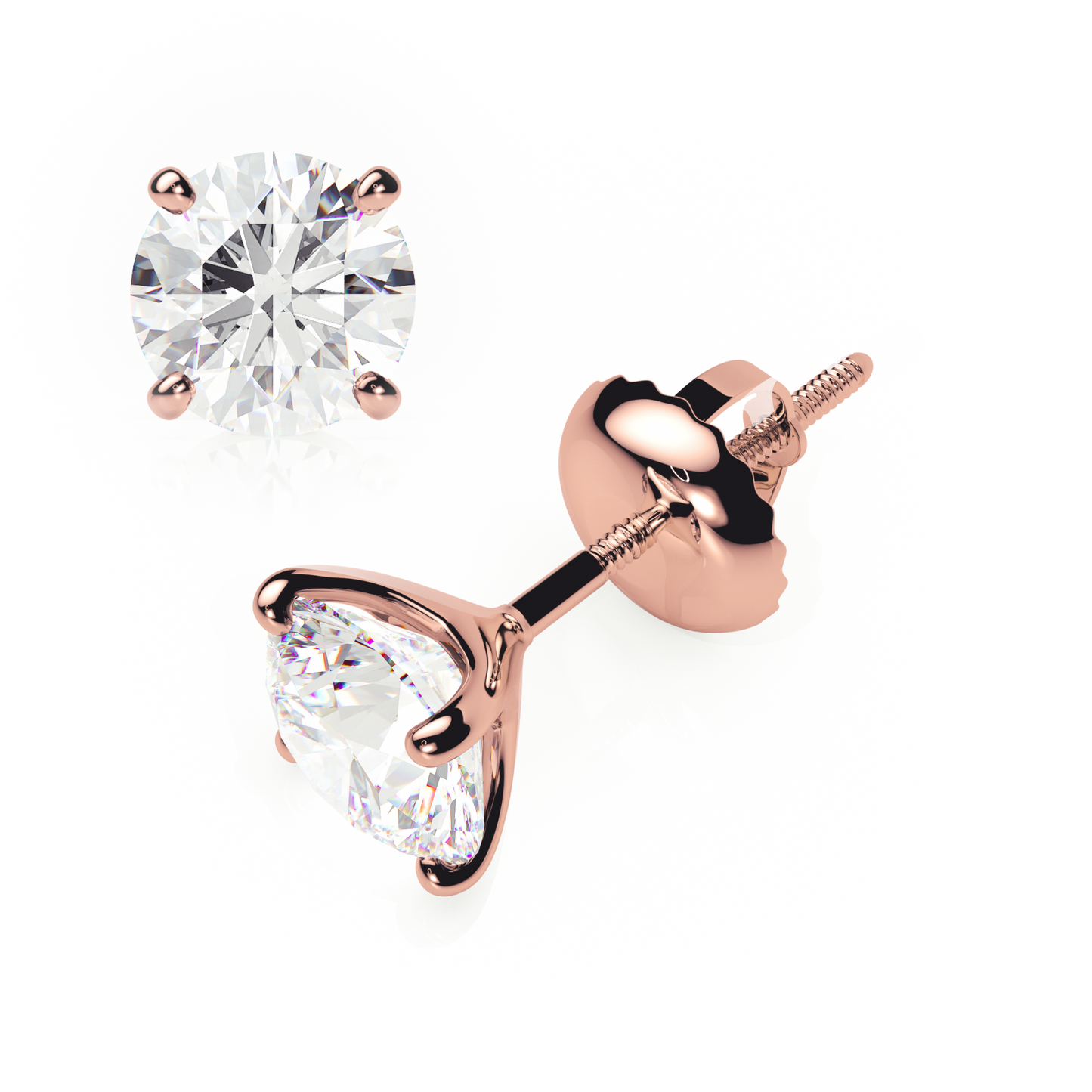 Rose gold stud earrings with clear gemstones on a white background yb jewellers screw back earrings best selling design 