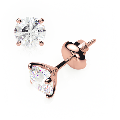 Rose gold stud earrings with clear gemstones on a white background yb jewellers screw back earrings best selling design 