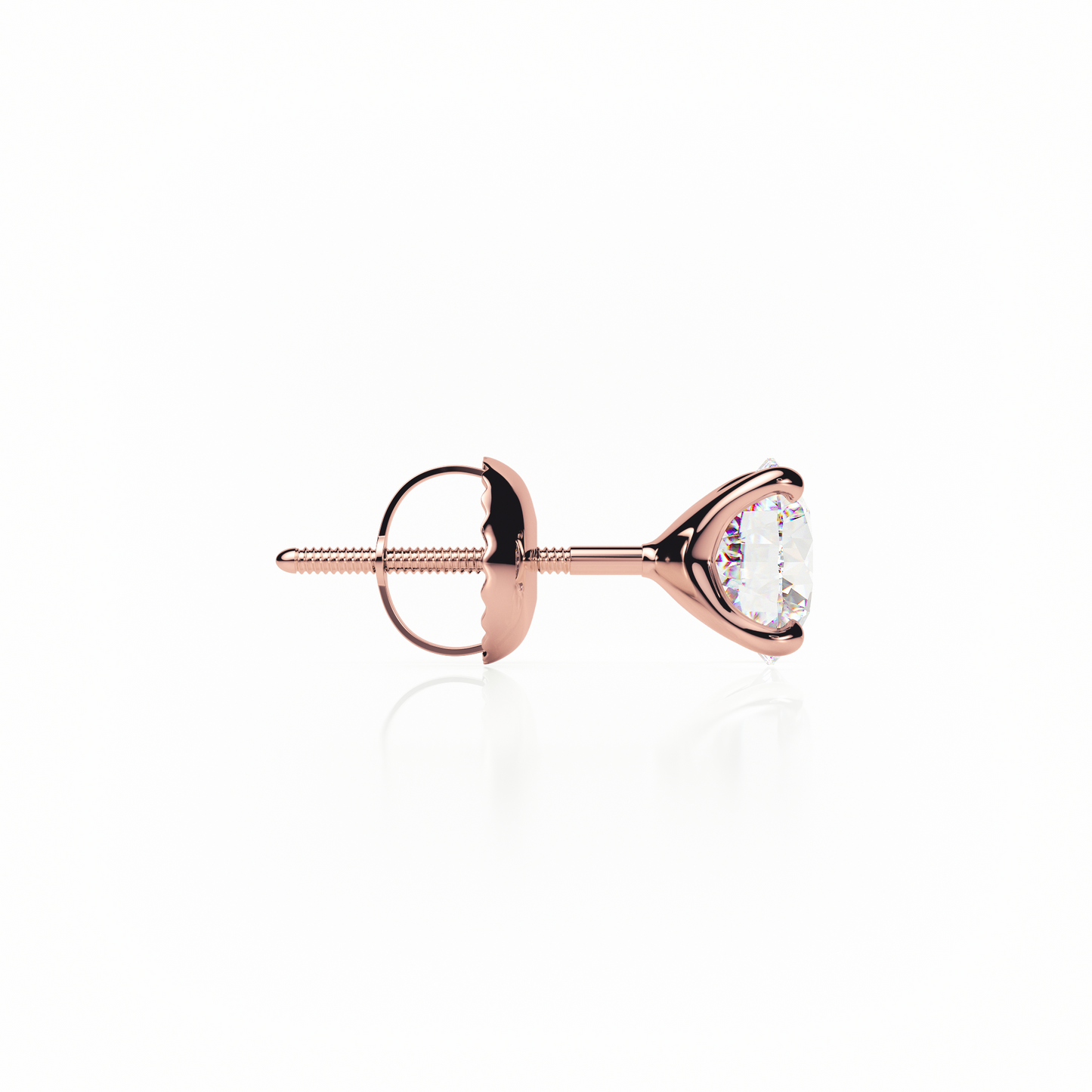 Rose gold stud earring with a clear gemstone on a white background yb jewellers screw back earrings best selling design 