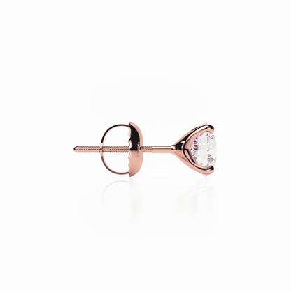 Rose gold stud earring with a clear gemstone on a white background yb jewellers screw back earrings best selling design 