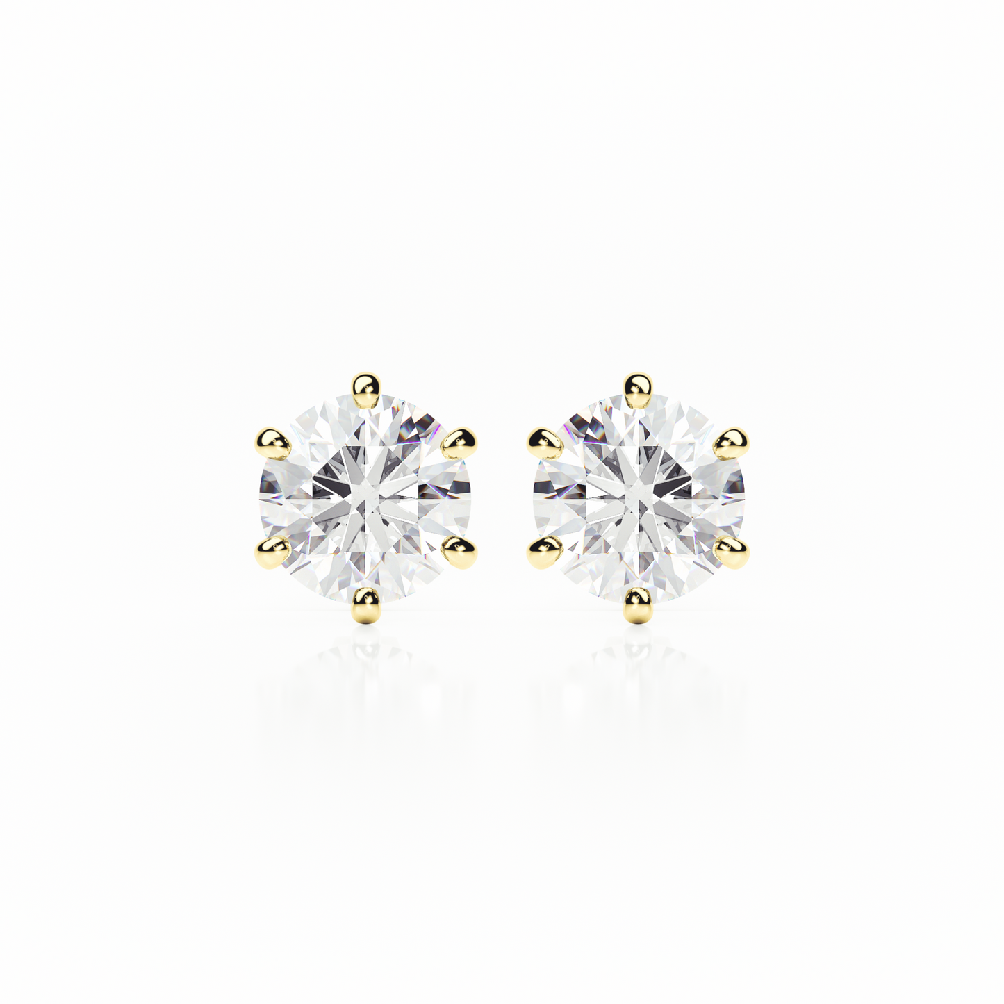 6 Claw Diamond Stud Earrings - Round Shape - Butterfly Backs
