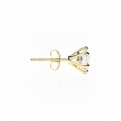 6 Claw Diamond Stud Earrings - Round Shape - Butterfly Backs