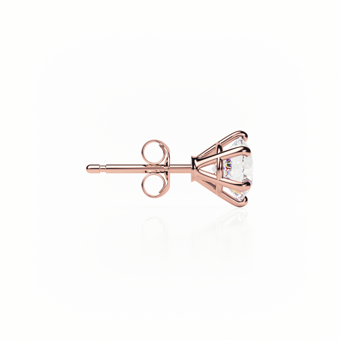 6 Claw Diamond Stud Earrings - Round Shape - Butterfly Backs